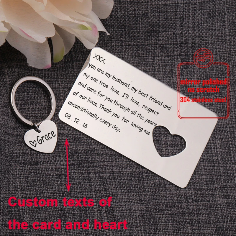 

Wallet Insert Card Key Chain Necklace 1 Set Customized Name Date Keepsake Private Messages Present For Husband Anniversary Gifts