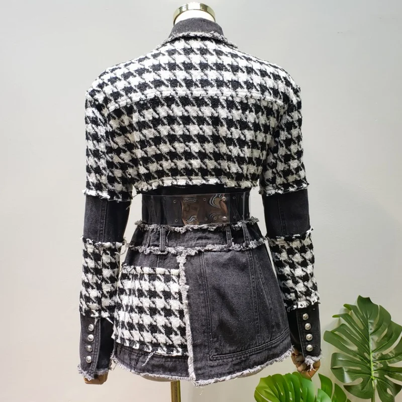 Jacket fashion wool woven personality stitching woolen denim suit coat