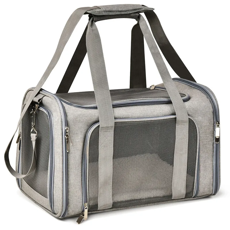 Переносная сумка-переноска для собак, рюкзак для питомцев, сумка-мессенджер для кошек, переноска для маленьких собак, дорожная сумка с мягкой боковой дышащей сеткой - Цвет: Серый