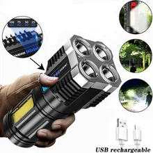 

4 Heads Ultra Bright Flashlight Built in Battery USB Rechargeable Long-range Outdoor Torch For Camping Household flash light