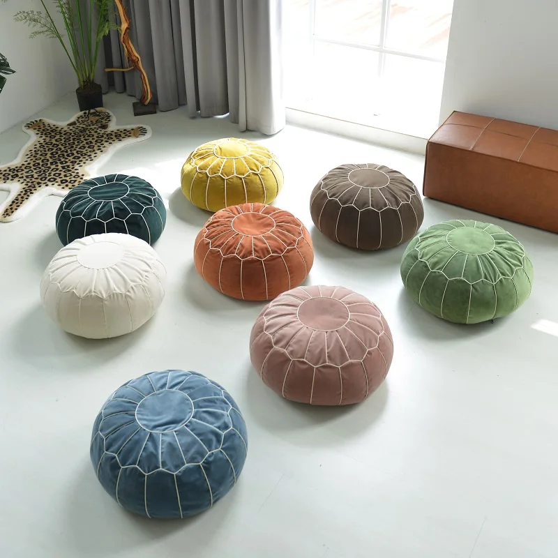 

Velvet Moroccan Pouf Candy Color Embroider Craft Japanese Style Tatami Ottoman Creative Futon Footstool Unstuffed Cushion