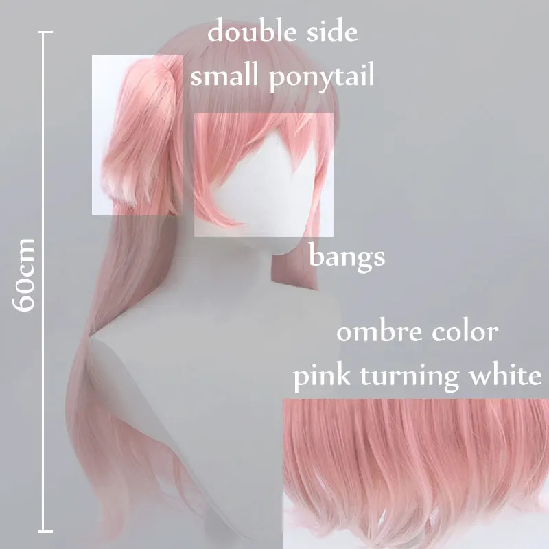 Pink wig Yanfei Synthetic Cosplay wigs with bangs Genshin impact Hair piece Ponytail Wig for Women Party Wavy Wise innocence 3