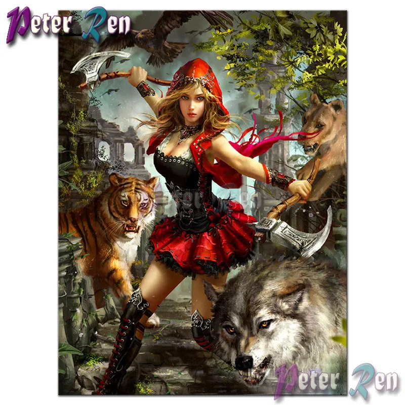 5d Girl wolf tiger Diamond Painting Cross Stitch DIY full Square\Round Embroidery Rhinestone picture Handmade Home Decoration | Дом и сад