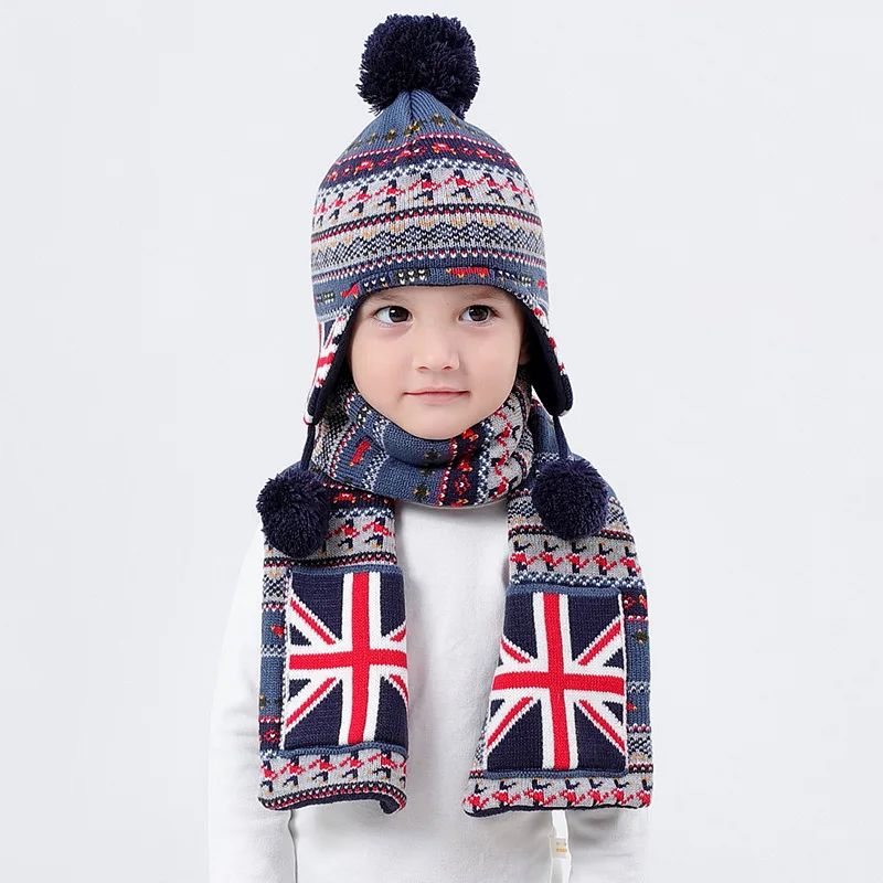 Hat Scarf Set Kid Boy Winter Fleece Lining Beanie Warm Head Skiing Outdoor Accessory For Baby