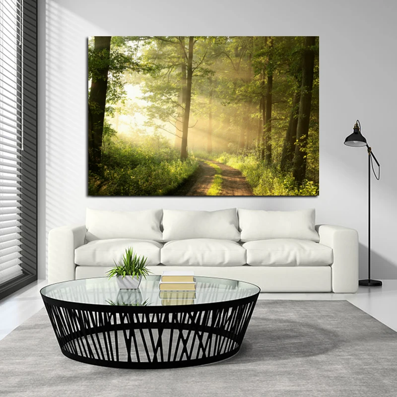 

Canvas Painting Landscape Posters and Prints Abstract Green Nature Forest Wall Art Pictures for Living Room Cuadros Home Decor