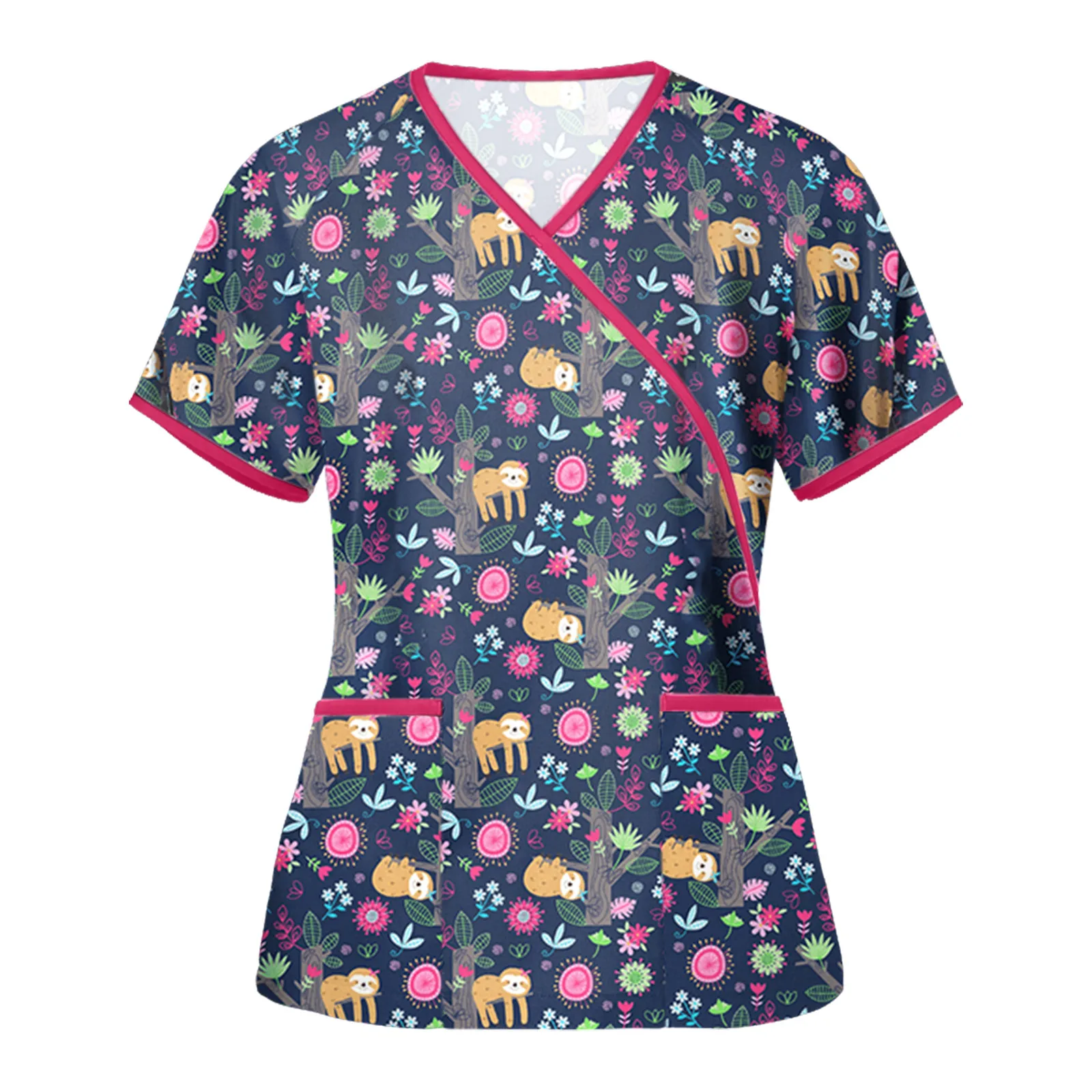 plus size printed scrub tops