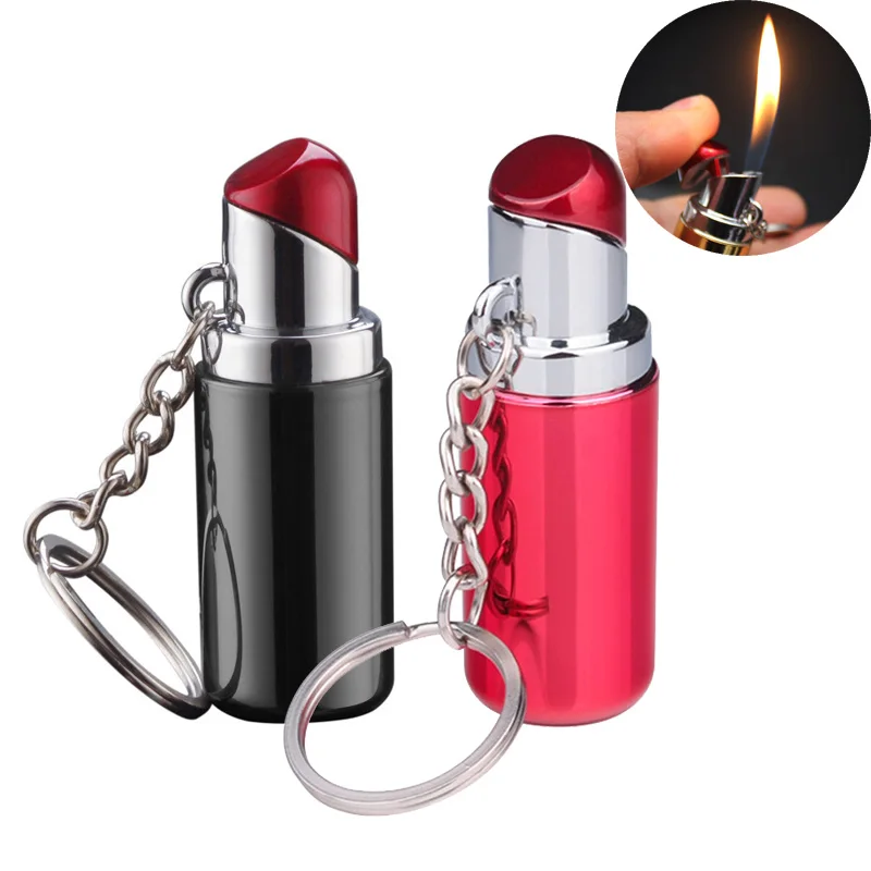 

Mini Lipstick Shaped Women Lighter Creative Portable Key Chain Flame Butane Gas Cigarette Lighters for Collection