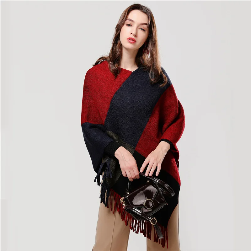 Fashion Winter Scarf for Women Wool Knitted Feel Poncho Capes Scarves Soft Warm Shawl Lady Cashmere Warps Stole