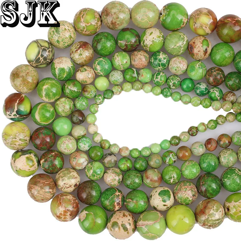 

Natural Stone Beads Green Sea Sediment Turquoises Imperial Jaspers Round Loose Beads 4 6 8 10 12mm For Bracelet Jewelry Making