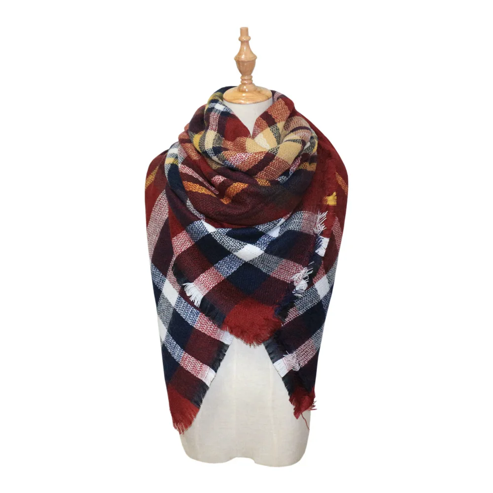 Europe And America Autumn And Winter Faux Cashmere Extra-large Double-Sided Colorful Lattice Kerchief Air Conditioner Shawl