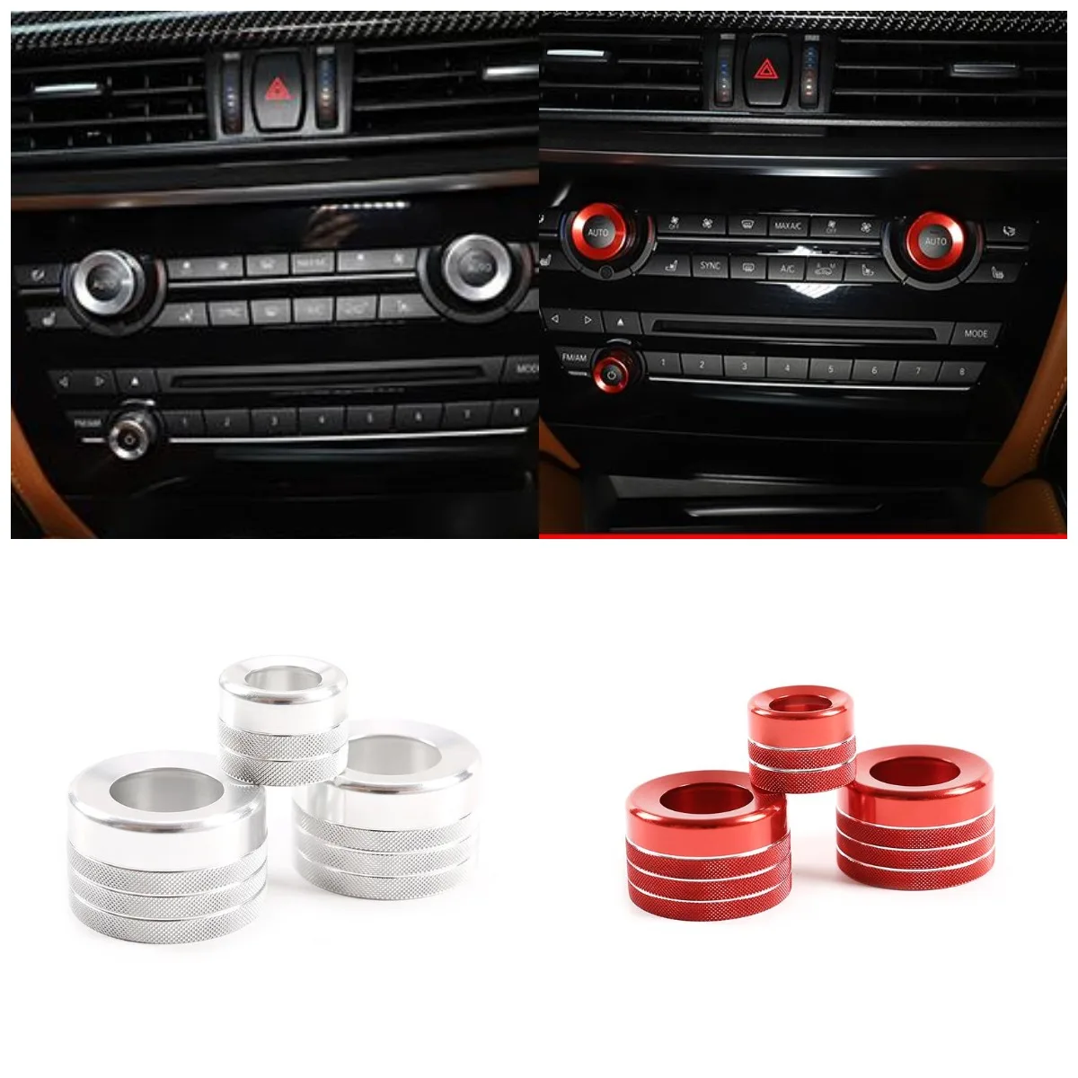 

Red Aluminum Alloy Air Condition & Volume Switch Ring Knob Cover Decorative Accessories For BMW X5 X6 F15 F16 2014-2018
