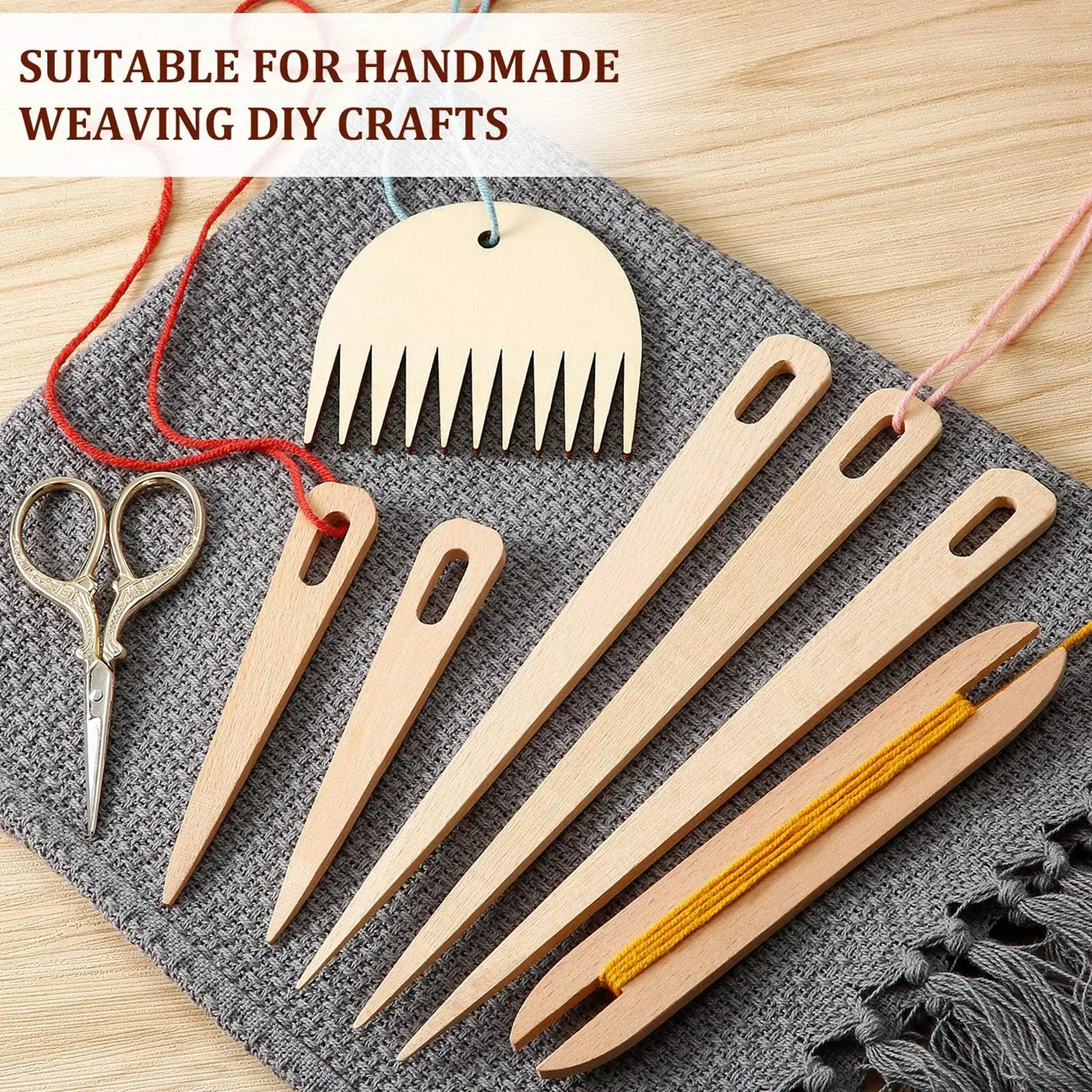 7pcs/set Wood Weaving Shuttle Crochet Needle Hand Loom Stick Tapestry Knitting DIY Craft Tools Wood Loom Comb Braided Tools