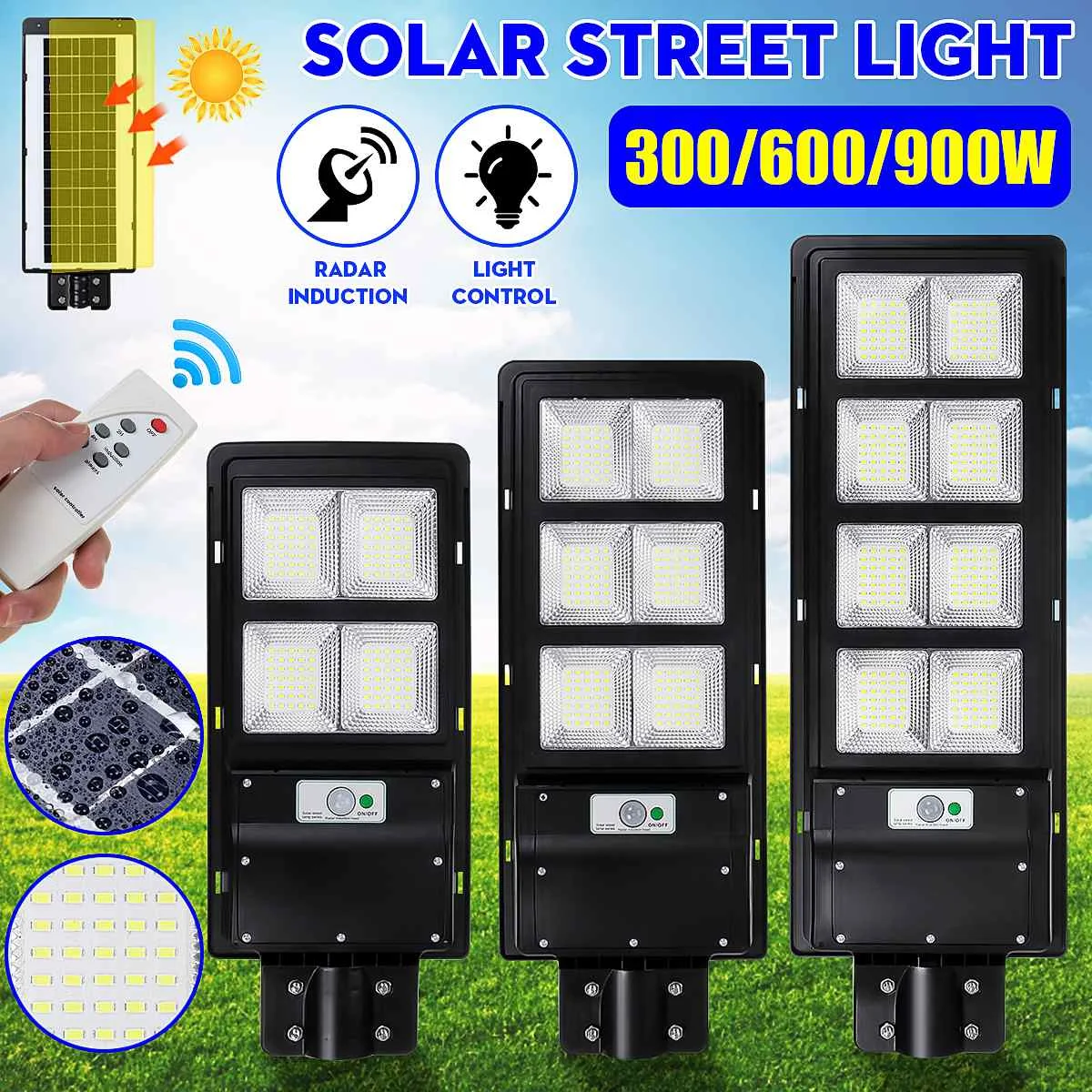 

LED Solar Street Light 300W 600W 900W IP65 Outdoor Plaza Lighting With Remote Control Motion Sensor Wall Light Home Garden Road