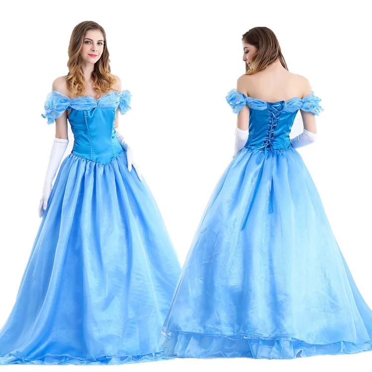 

Adult Snow White Cosplay Costume Women Halloween Christmas Princess Plays Performance Blue Party Dress Lady Fairy Tale Costume