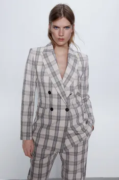 

2020 new Spring Summer European Vacation Style Plaid zaraing women Suit Jacket coat vadiming sheining female suit DFT27553