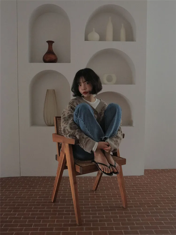 Женский осенне-зимний леопардовый кардиган, свитер, пальто для женщин, длинный рукав размера плюс, верхняя одежда, вязаные топы, женская трикотажная кофта