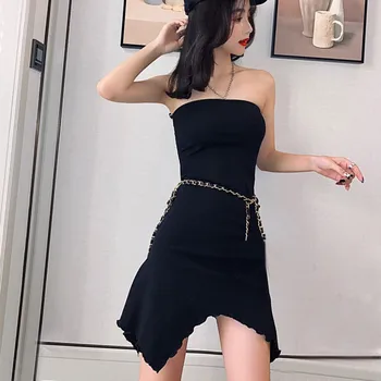 

Women's Solid Strapless Asymmetrical Sexy Dress Summer Ladies Night Clubwear Vestidos W