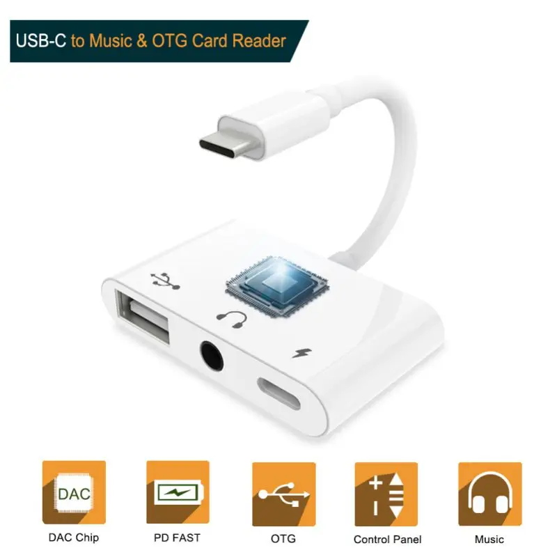 

Dual Fast Charging Cellphone Cord White Color 3-in-1 Type-C To USB/3.5mm/USB-C Digital Audio Cable Supports Type-C OTG Popular
