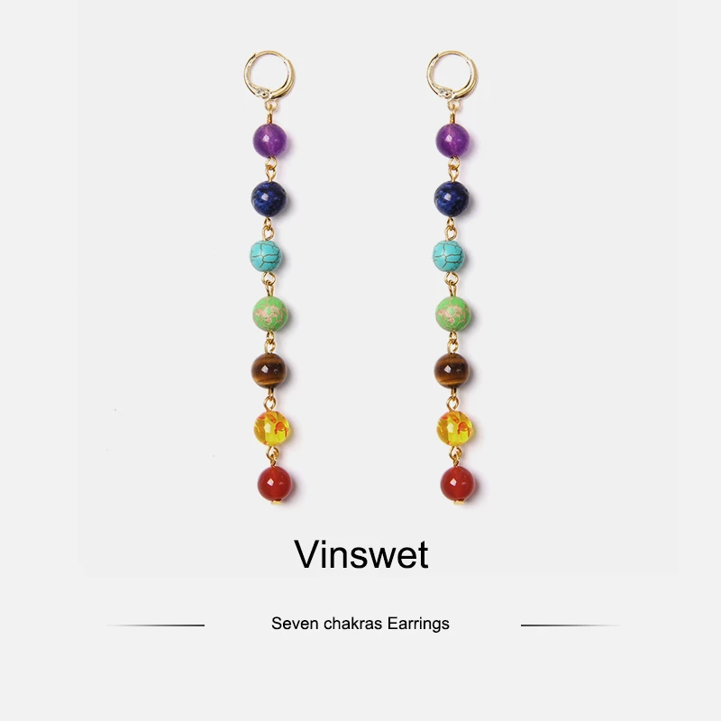 7 Chakra Colors Stone Bead Long Drop Earrings Bohemia Dangle Reiki Healing Women Earring Vacation Boho Jewelry Gift Dropshipping Drop Earrings Aliexpress