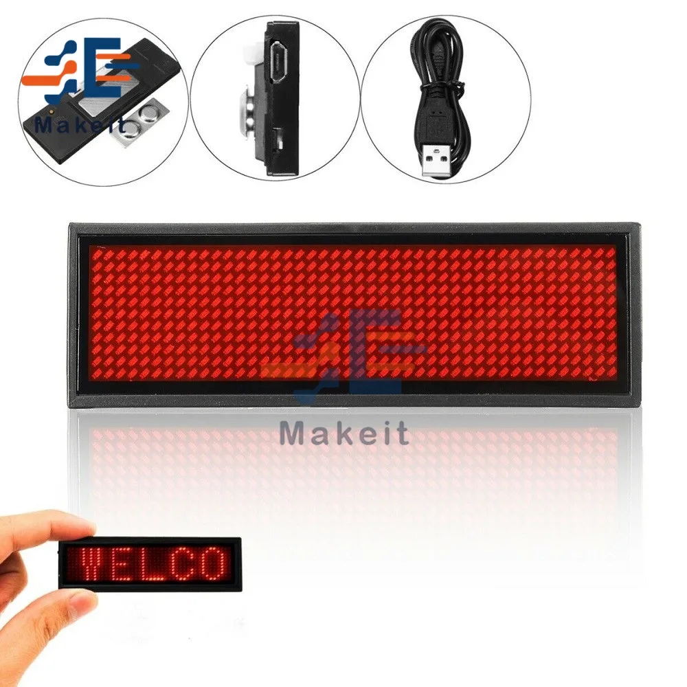 Mini 15 Display Languages Name Badge LED Digital Display Rechargeable Programmable Durable Scrolling Led Tag Sign Badge Module, led digital tube display,led matrix display module