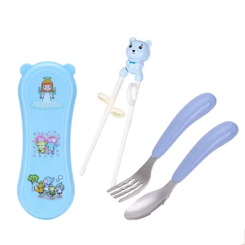 

CHILDREN'S Tableware xue xi kuai Training Chopsticks Baby Stainless Steel Spoon Fork Group Three-piece Set Kids Tableware M4