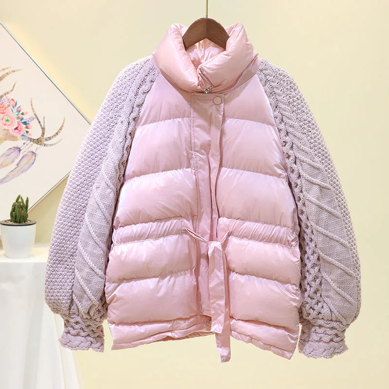 Pink Зимняя куртка женская парка пальто Женская мода Корейский фонарь рукав стоячий воротник ветрозащитные утепленные свободные парки Mujer - Цвет: Pink