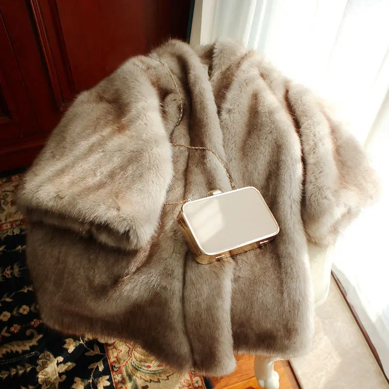 Зимние толстые теплые женские пальто из искусственного меха высокого качества Средний размер длинное Свободное пальто с рукавом 3/4 из искусственного меха норки