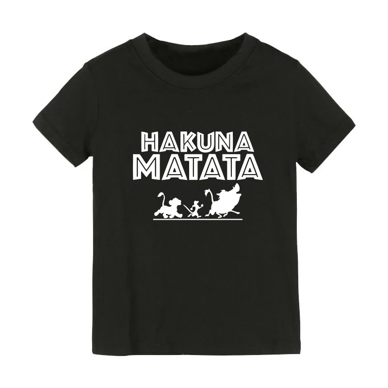Hakuna Matata/Детская футболка с принтом льва; рубашка для мальчиков и девочек; детская одежда для малышей; забавные уличные футболки; FF-4 - Цвет: Черный