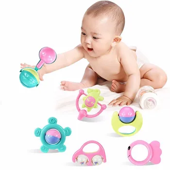 

6pcs/lot Lovely Animal Plastic Fish Handbells Developmental Toy Hand Shake Bed Bells Kids Baby Educational Toys Rattle