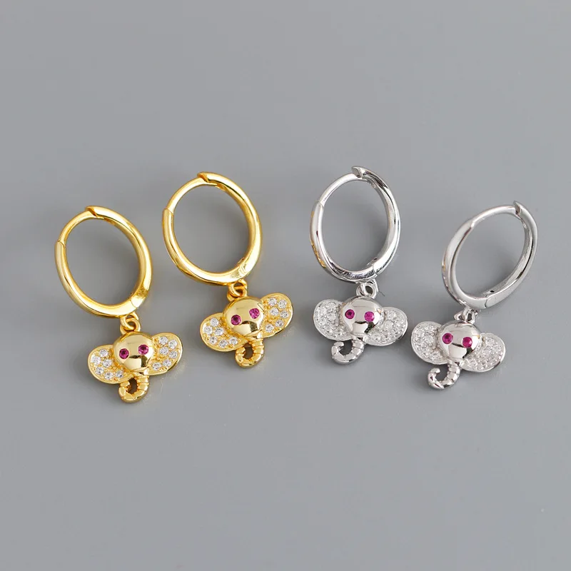 

YPAY 100% Genuine 925 Sterling Silver Hoop Earrings for Women Animal Small Elephant Pendant Earring Fine Party Jewelry YME657