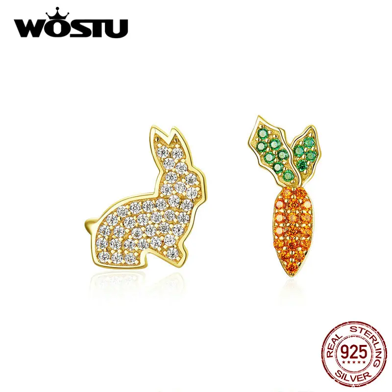 WOSTU Новая коллекция 925 пробы серебряные серьги-гвоздики с милым кроликом и морковкой для женщин модные серебряные ювелирные изделия CQE249