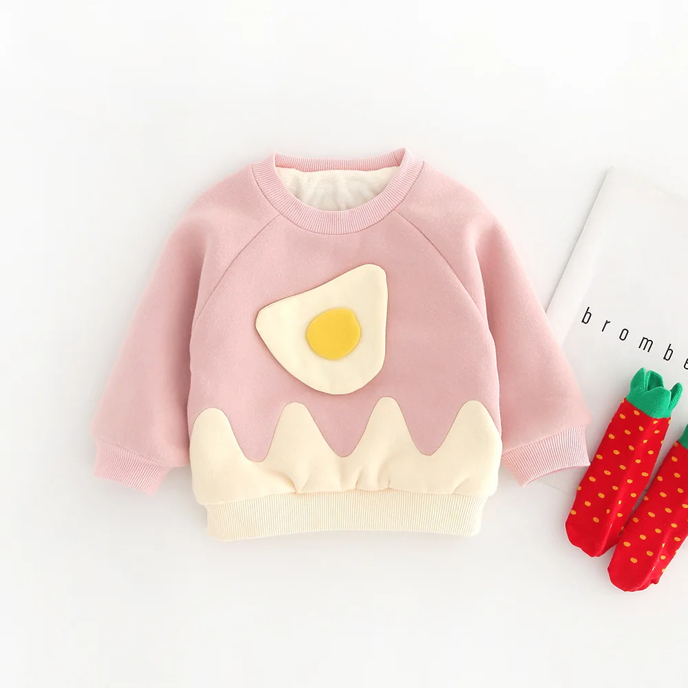 Розовый Baby plus velvet sweater autumn and winter new men and women baby foreign gas thick cotton coat pouch egg winter clothing - Цвет: Розовый