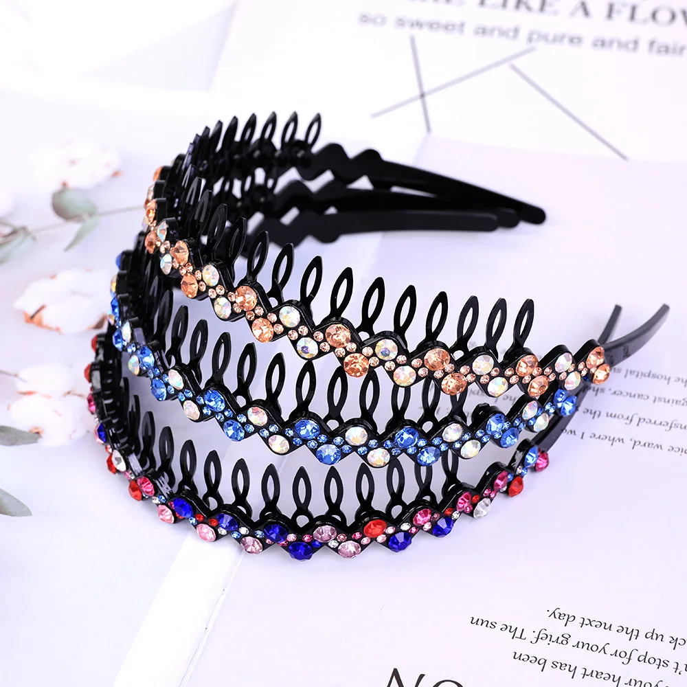 Haarbänder Nicht-slip Lünette Bunte Strass Blume Wasser Welligkeit Haar Hoop Stirnband für Frauen Haar Band Haar Zubehör Hairsty – Detail 4