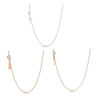

Hot Authentic 925 Sterling Silver Rose Gold Simple Base Chain Necklaces Fit Original Charms For Women Fine Jewelry 3 Colors