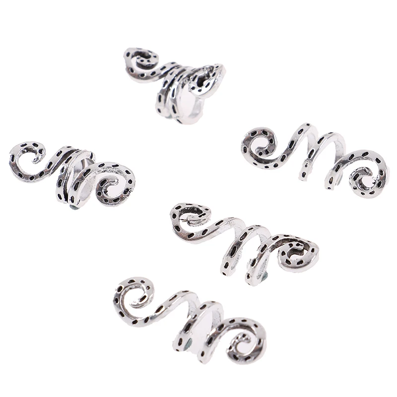 5pcs Metal Silver Viking Spiral Hair Braid Dread Beard Dreadlock Beads Rings Tube Clips For Hair Accessories