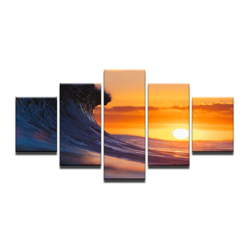 Lienzo pintura pared óleo arte Марко decoración del hogar Imagenes 5 piezas Sea Sunset Плайя Мар Онда картель sala de estar