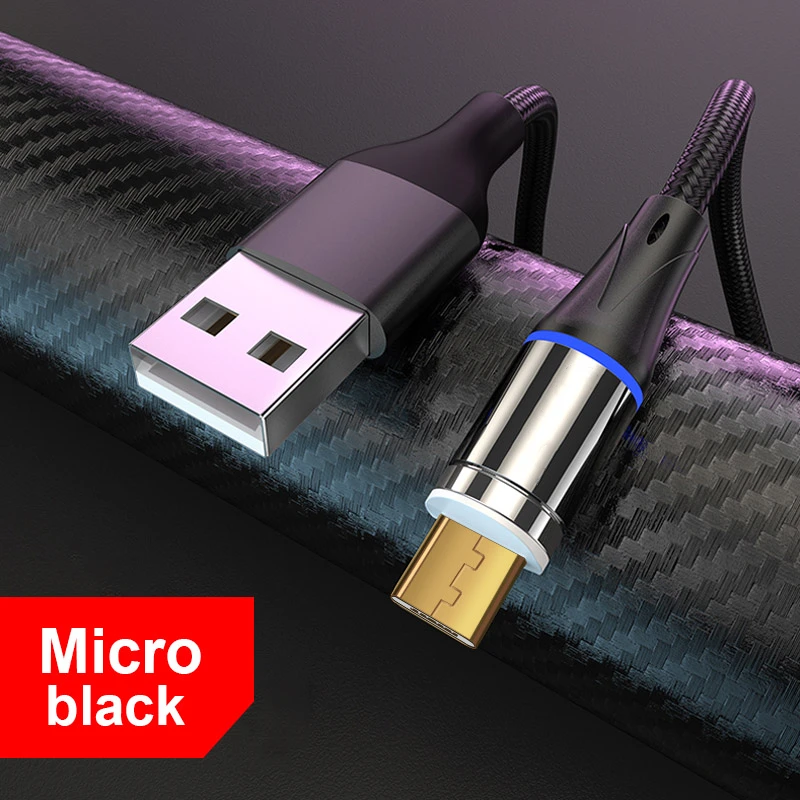 Black For Micro USB ROCK 5A Магнитный кабель Micro Usb type C супер быстрая зарядка телефона Usb C светодиодный светильник для iPhone Xiaomi huawei Android Phone 1 м 2 м - Цвет: Black For Micro USB