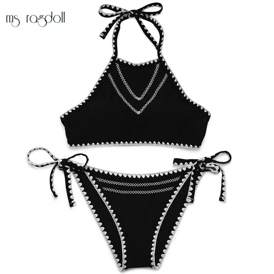 JABERAI-Sexy-High-Neck-Bikini-Swimwear-Women-Bandage-Push-Up-Bikinis-Solid-Black-Sporty-Tank-Top