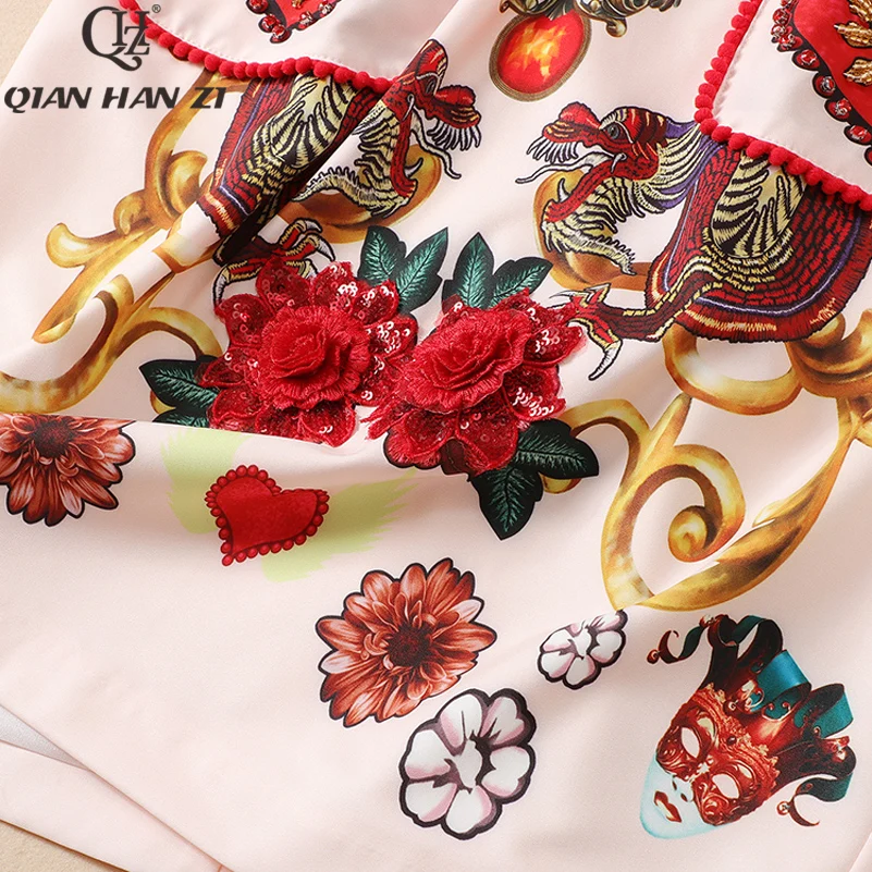 Qian Han Zi модное дизайнерское осеннее платье женские плиссированные рукава элегантный сладкий принт бисером роскошное прямое платье