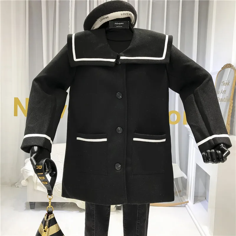 black SWEETXUE Новая женская осенняя и зимняя одежда верхняя одежда длинное шерстяное пальто женское платье однобортное свободное цветной куртка - Цвет: black