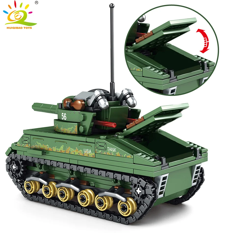  HUIQIBAO Toys 437pcs Military USA M4 Tank Building Blocks Compatible legoingly For Boys Army WW2 ve