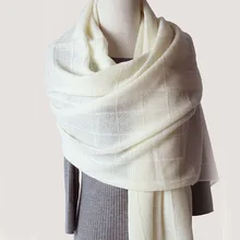Белый вязаный шарф из чистого кашемира для женщин, женский роскошный брендовый плотный теплый шерстяной шарф 180*70 см 170 г