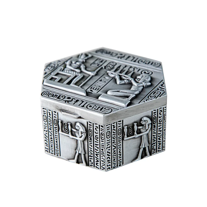 Creative zinc alloy Material jewelry box Egyptian style Vintage jewelry box exquisite Grade Flannel Design Creative Gifts