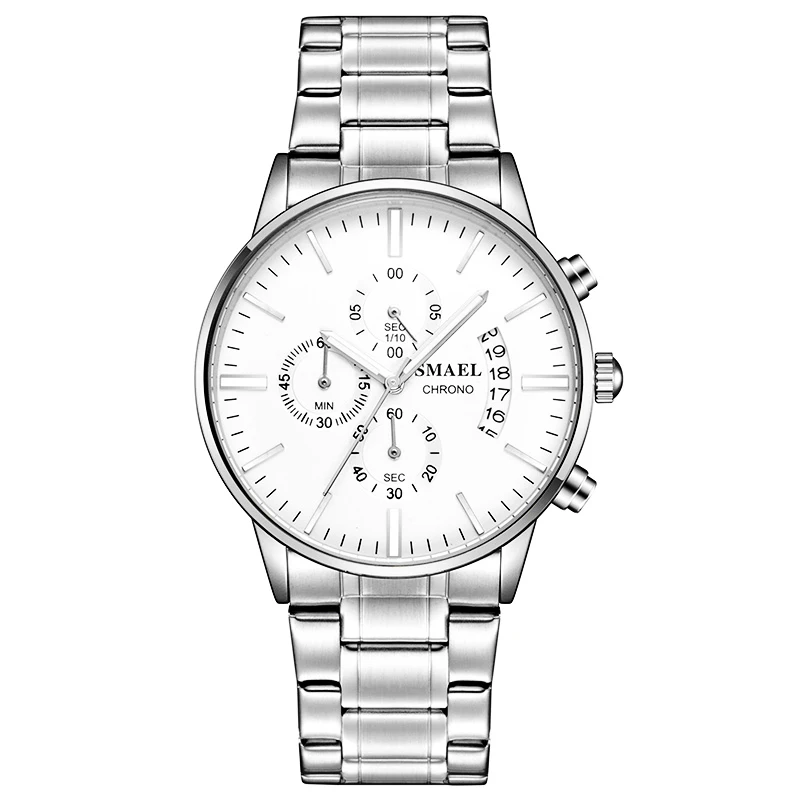Сплав часы для мужчин нержавеющая сталь шесть иглы SMAEL часы для мужчин s часы SL-9093 водонепроницаемые кварцевые часы - Цвет: Silvery  White