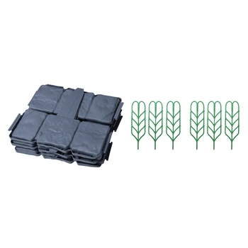 

12Pcs Garden Fence Edging Cobbled Stone Lawn Edging Plant Border & 6 Pcs Leaf Shape Garden Plants Lattice Pots Supports