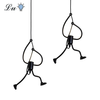 

LED Pendant Light Nordic Little Iron Man Hanging Lamp Retro Lotf Lighting Fixture Kitchen Restaurant Home Decorative Lights