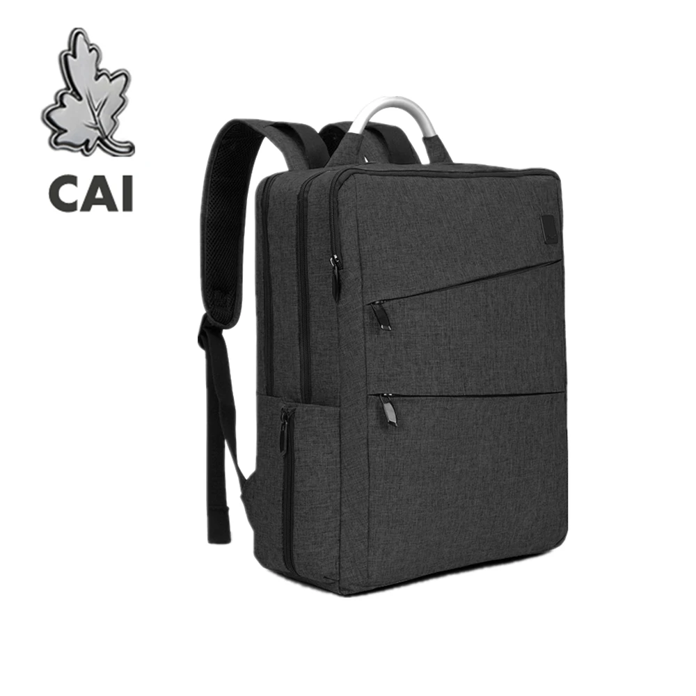 

CAI Classic Upgrade Business Men Waterproof Backpack Double-Pocket Metal Hand High Quality Laptop Softback Male Fashion Style