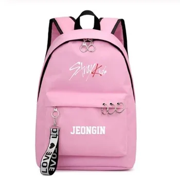 

Stray Kids Jisung Woojin Korean Star Backpack School Bags Mochila Travel Bags Laptop Ribbon Ring Circle Backpack Pink Black