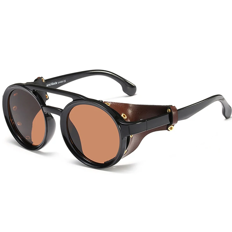 Наглазники мужские стимпанк металлические готические очки Солнцезащитные очки женские ретро модные кожаные с боковыми оттенками круглые солнцезащитные очки