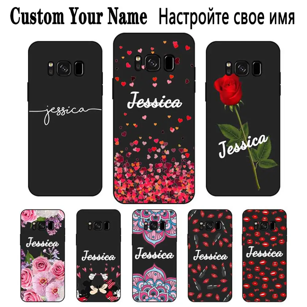 Красное сердце роза на заказ Ваше имя DIY черный мягкий силиконовый чехол ТПУ для
